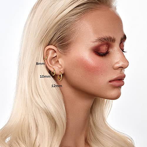 MILACOLATO G23 Solid Titanium Hoop Earrings Implant Grade Hypollergenic Small Huggie Hoop Earrings Hinged Sleeper Cartilage Earrings for Women Men Silver Black 14K Gold Plated 8mm 10mm 12mm4