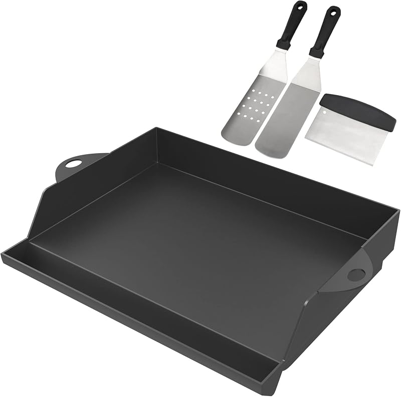 GriHero Öntöttvas Plancha Grill Lap 45x36 cm Teflonbevonattal Spatulával és Kaparóval