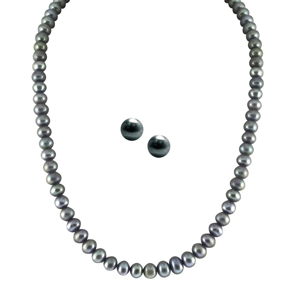 Sri Jagdamba Pearls Dealer Single Line Grey Pearl Set for Women | Necklace Set for Women and Girls With Certificate of Authenticity AA Quality (B00EL8QLTG) Amazon Price History, Amazon Price Tracker