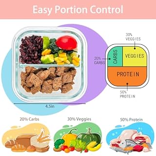 ehtagel Bariatric Meal Prep Containers, 8 oz Portion Control Containers for Bariatric Meals with Two 4 oz Compartments, Reusable Glass Snack Food Containers with Lids (3 Pack) Dishwasher (Pink)