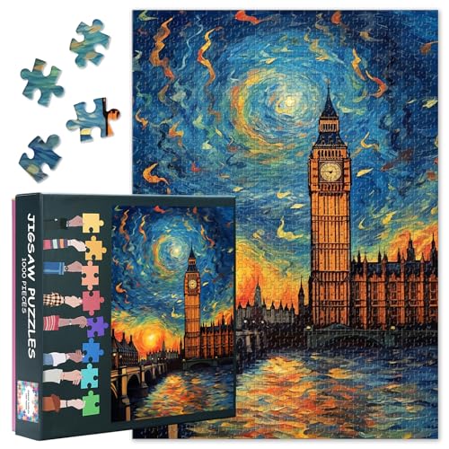Puzzle de 1000 pièces pour adultes - Illumination radieuse de Big Ben - Horizon nocturne épique de Londres - Atmosphère crépusculaire dramatique - Puzzle en papier de qualité supérieure - Monument Puzzle de 1000 pièces pour adultes - Illumination radieuse de Big Ben - Horizon nocturne épique de Londres - Atmosphère crépusculaire dramatique - Puzzle en papier de qualité supérieure - Monument