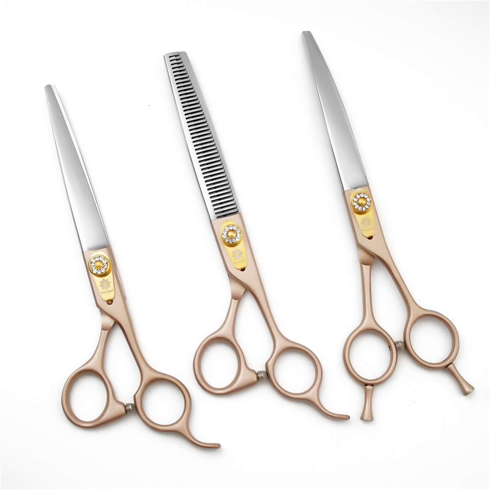 Kit de tijeras de aseo para mascotas de 7,0 pulgadas, herramientas profesionales de corte de pelo de perro de acero inoxidable, tijeras de corte, tijeras de adelgazamiento, tijeras curvas, para peluq