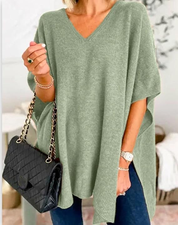 Image of Pinclodly Womens Poncho Sweater Women V Neck Ponchos and Wraps Batwing Sleeveless Shawl Pullover Sweaters Women's Clothing