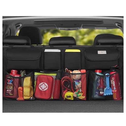 SURDOCA Car Boot Organiser 3rd Gen [7 times Upgrade] Super Capacity Car Organiser, Equipped With [Robust Elastic Net & 4 Magic Stick] Car Boot Tidy Storage Bag, Space Saving Exper,Black