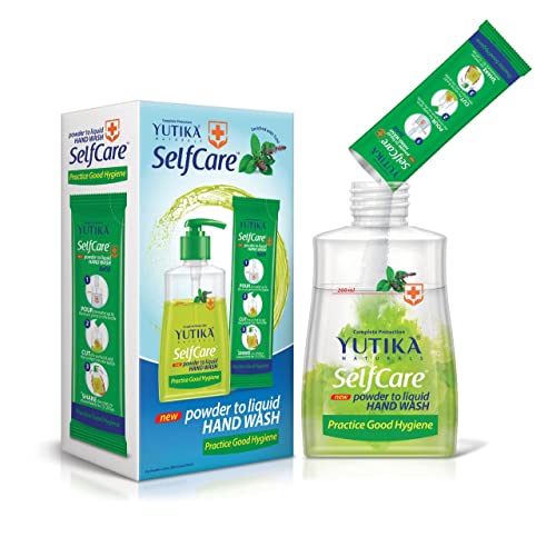 Image of Yutika Selfcare Powder To Liquid Hand Wash Combo Pack With Empty Bottle + 10 Refill Pack Of 9Gm Each (1 Refill Makes 200ml Hand Wash) Neem