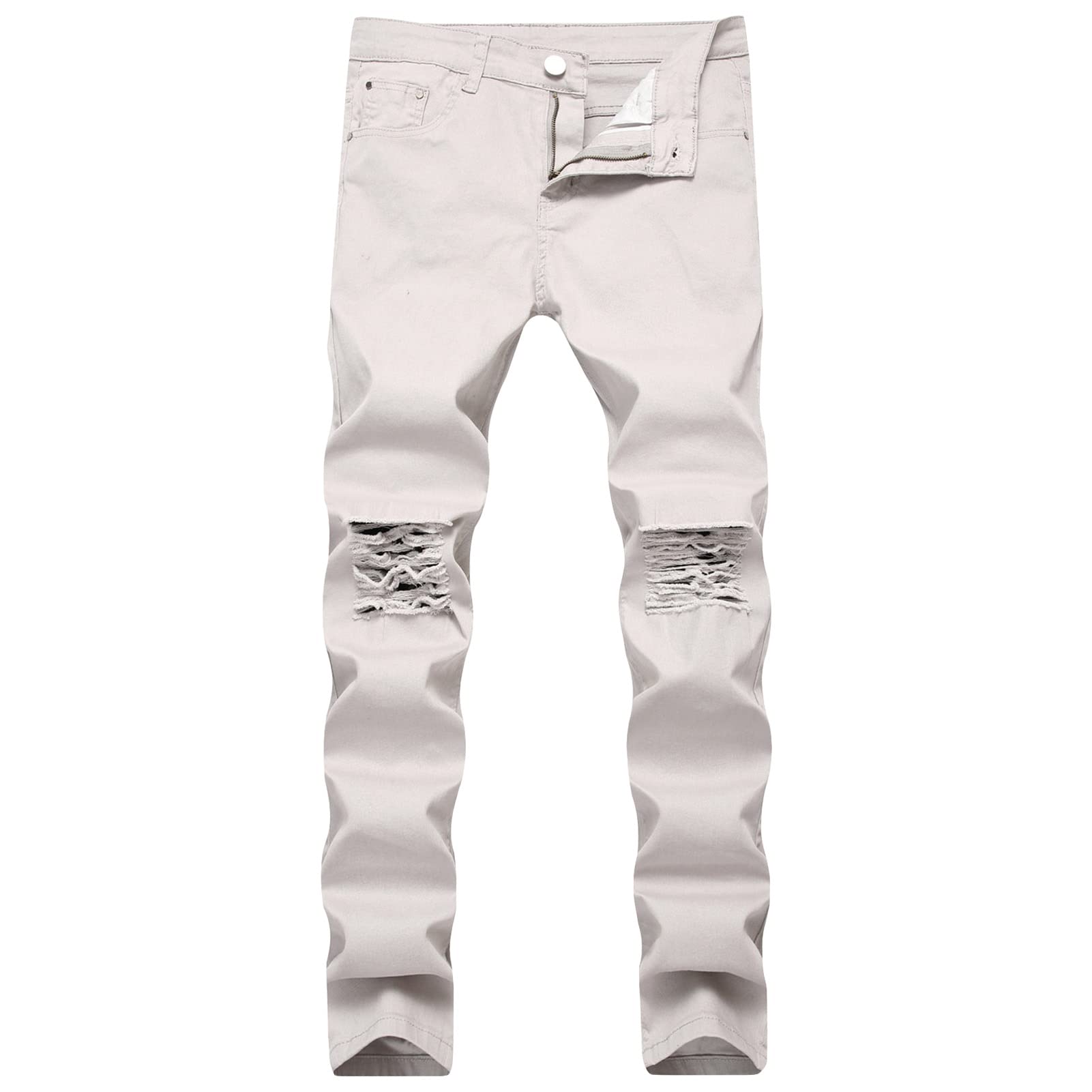 Men's Ripped Distressed Destroyed Jeans Stretch Vintage Hip Hop Jean with Holes Straight Leg Slim Fit Denim Pants (Light Grey,31)