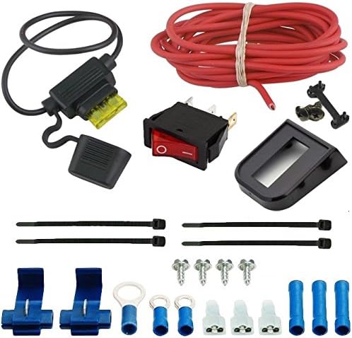 Complete American Volt wiring kit components including rocker switch, wire, fuse, fuse holder, and various terminals and connectors.