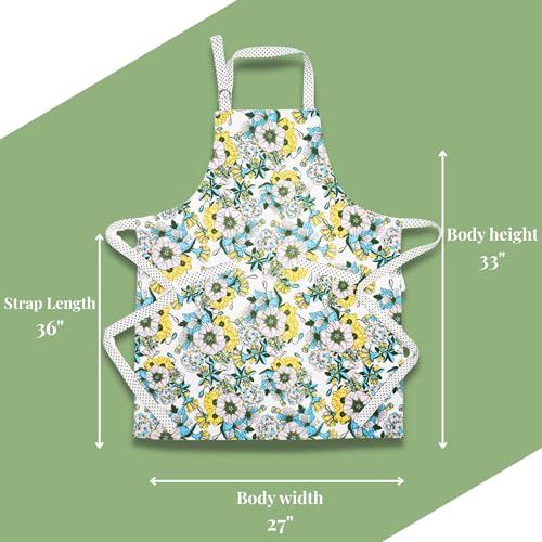 Image of 100% Cotton Unisex Apron - Adjustable Neck Straps, Vibrant Print, Reinforced Stitching, Multipurpose& Deep Pocket - for Cooking, Catering, Gardening, Painting-Printed Aprons