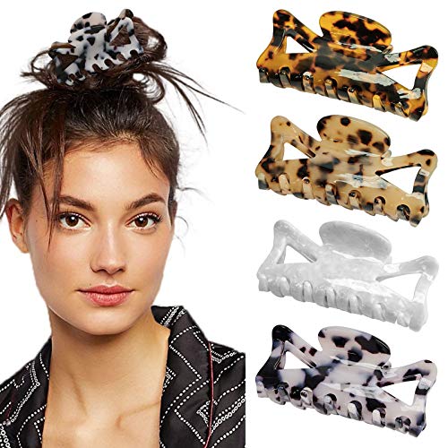 Hair Claw Clips Tortoise Claw Hair Clips Acrylic Claw Clip for Women Long Short Hair Hair Jaw Clip Banana Hair Clip Non-Slip Ponytail Holder Strong Hold Hair Grip Catch Barrette(4 Packs)…