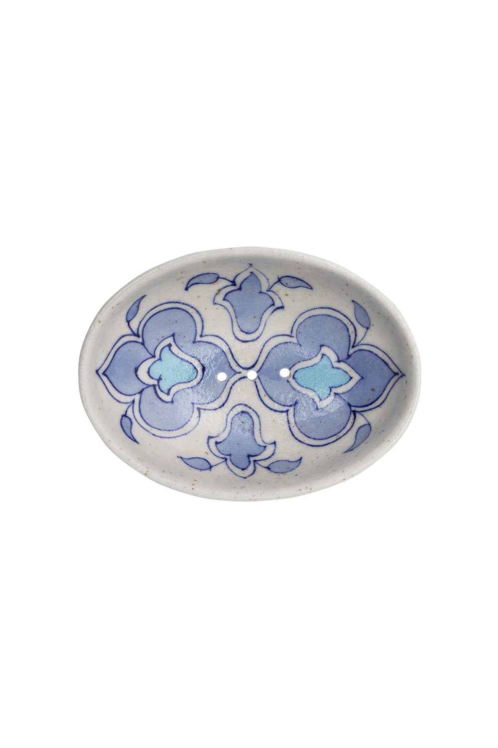 Tranquillo Blue Pottery Stoneware Oval Soap Dish with Floral Light Blue Print with Holes for Drainage 13 x 10 x 4 cm