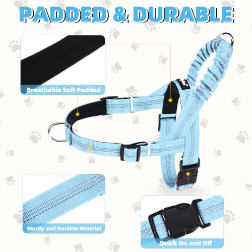 Image of PUPTECK No Pull Dog Harness Small Sized Dog, Adjustable Reflective Pet Vest Harness with Bungee Handle, Escape Proof No Choke Harness for Small Dogs Walking Training, Sky Blue S