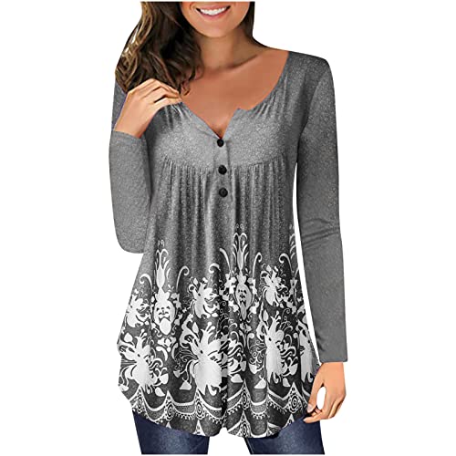 Anjikang Long Sleeve Topss for Women Hide Belly Tunic 2022 Dressy Casual Henley Blouses Fall Cute Flowy Shirts for Leggings