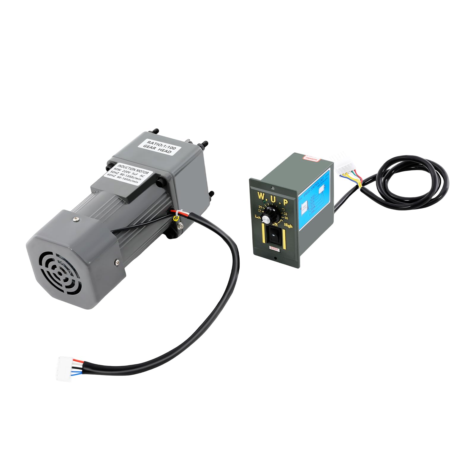 Kit de motores de engranaje de 90 W 100 K con regulador de velocidad, alto par de 220 V CA, motor eléctrico con función de inversión, motor de transmisión ajustable con engranaje reductor