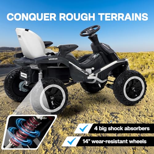 24V Ride on Toy for Big Children, Kids' Electric Vehicles Outdoor Race Toy with 4 Strong Motors Total 300W Bluetooth Speaker and 24V 7AH Big Battery, Adjustable Seat, Electric Cars (White) - Thumbnail 7