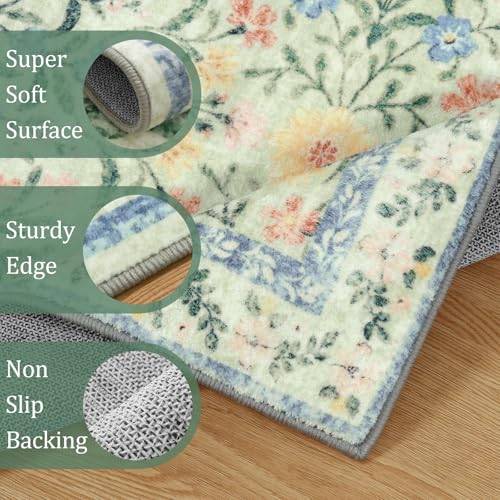 Morebes Machine Washable Runner Rug 2X6,Boho Bathroom Rug Runner,Vintage Floral Soft Ultra-Thin Indoor Throw Carpet For Entryway Bedroom Hallway Bath Laundry Room thumb #2