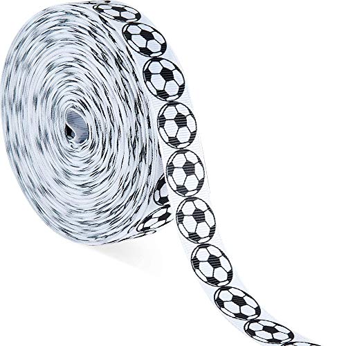 Boao 1 Pcs Soccer Ribbon 25 Yards Grosgrain Sports Design Grosgrain Ribbon Soccer Pattern Wired for Gift Package Wrapping Floral Design DIY Hair Bow Crafting Wedding Decoration