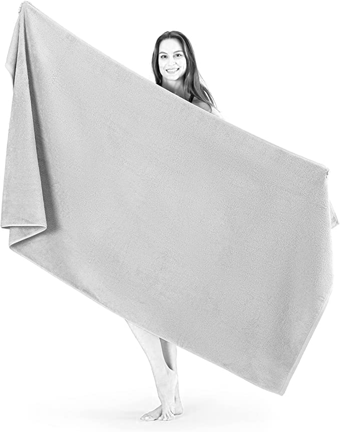 Extra Large Bath Sheet (100 x 200 cm -600 GSM) Super Jumbo Big Bath Sheet Towels Body Wrap (Silver, Cotton) — image 1