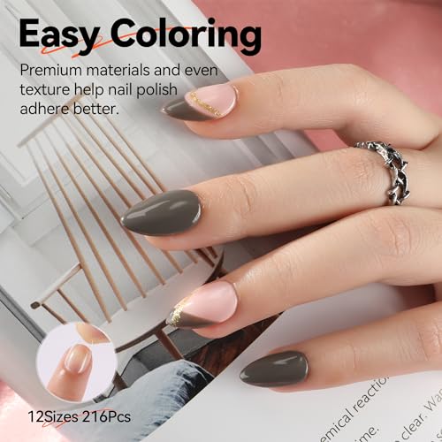 Image of UNA GELLA Short Almond Nail Tips Pre-shape Short Almond Gel Nail Tips 216pcs Press on Nails 12 Sizes Soft Gel Acrylic Clear Fake Full Cover for Nails Extension Home DIY Salon