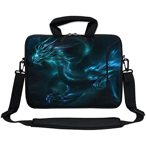 Meffort Inc® 11.6 Inch Neoprene Laptop Bag with Extra Side Pocket, Soft Carrying Handle & Removable Shoulder Strap for 10" to 11.6" Size Ultrabook Chromebook (Blue Dragon) Cover