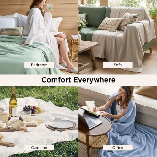 Image of Bedsure 100% Cotton Blanket, Herringbone Weave, Queen Size, White