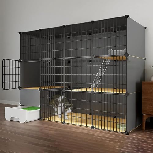 Enclos cage en fil amovible HJMMWT grand volume noir pour chat de race