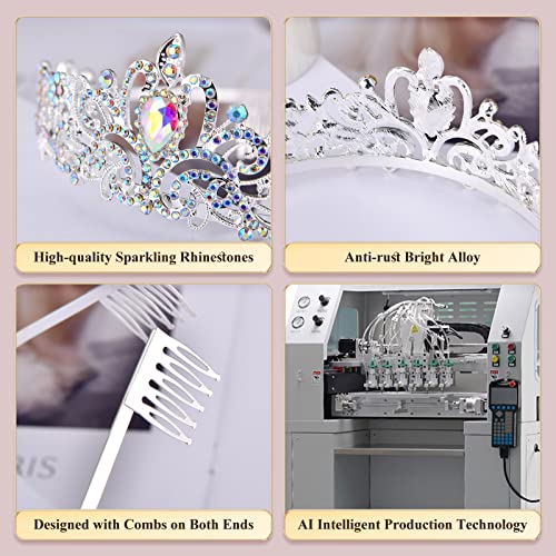 6 Pack Sparkling Crystal Princess Tiaras For Women Girl Crown Queen Headband Fashion Headpiece For Wedding Birthday Bride Bridal Prom Party Halloween Costume Christmas Hair Accessories Valentines Mothers Day Gifts Ab Silver #TOP2