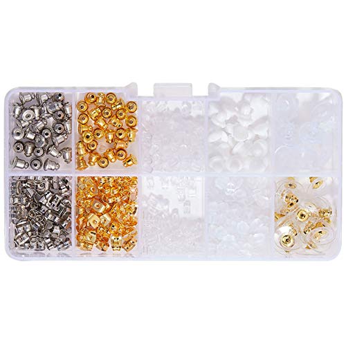 YMWALK Kit de Dos de Boucle d'oreille, 10 Styles en métal et Caoutchouc en Plastique, Dos de Boucle d'oreille, Boucle d'oreille Papillon en Argent doré, Accessoire de Boucle d'oreille (530Pcs) Cover