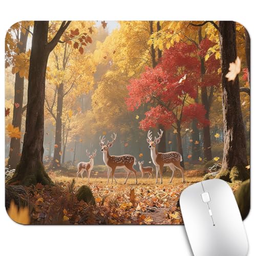 7AN.M 9.5"x 7.9" Anti-Slip Office/Gaming Mouse Pad - Deer Hunting Season Vibrant Autumn Forest, Cute Natural Washable Rubber Mat for Desk Decor