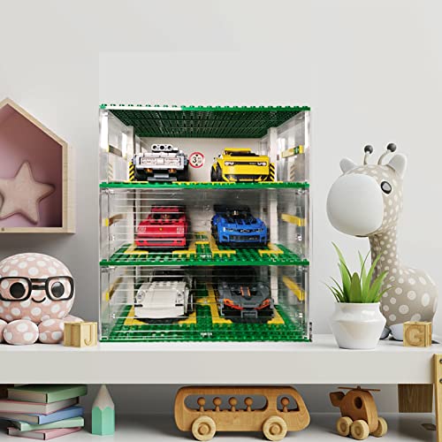 Image of Building Blocks Garage DIY 3-Layer Display Case Car Parking Garage for Lego Speed Champions, Carport Compatible with Lego Building Blocks (without Cars)