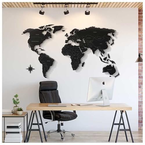 #Mapa-Múndi MDF Ultra c/Nome e Divisão Países + Espaçadores (Efeito Flutuante) + 150 Pins Adesivos (