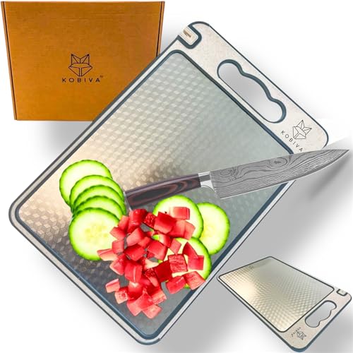 Scratch Resistant 304 Stainless Steel Cutting Board for Kitchen | Dishwasher Safe Large Double-Sided Chopping Board, Knife Sharpener & Garlic Mincer | Easy to Clean