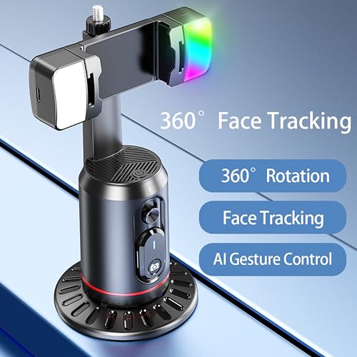 MQOUNY Auto Face Tracking Phone Holder, 360° Rotation Face Body Phone Tripod Smart Shooting Camera Mount with Rechargeable Remote and Light for Live Vlog Streaming Video, Rechargeable - Image 4