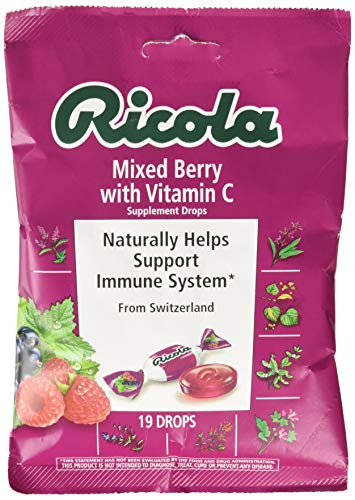 Ricola Mixed Berry with Vitamin C Supplement Drops, 19 Drops (Pack of 12), Naturally Helps Support the Body's Immune System
