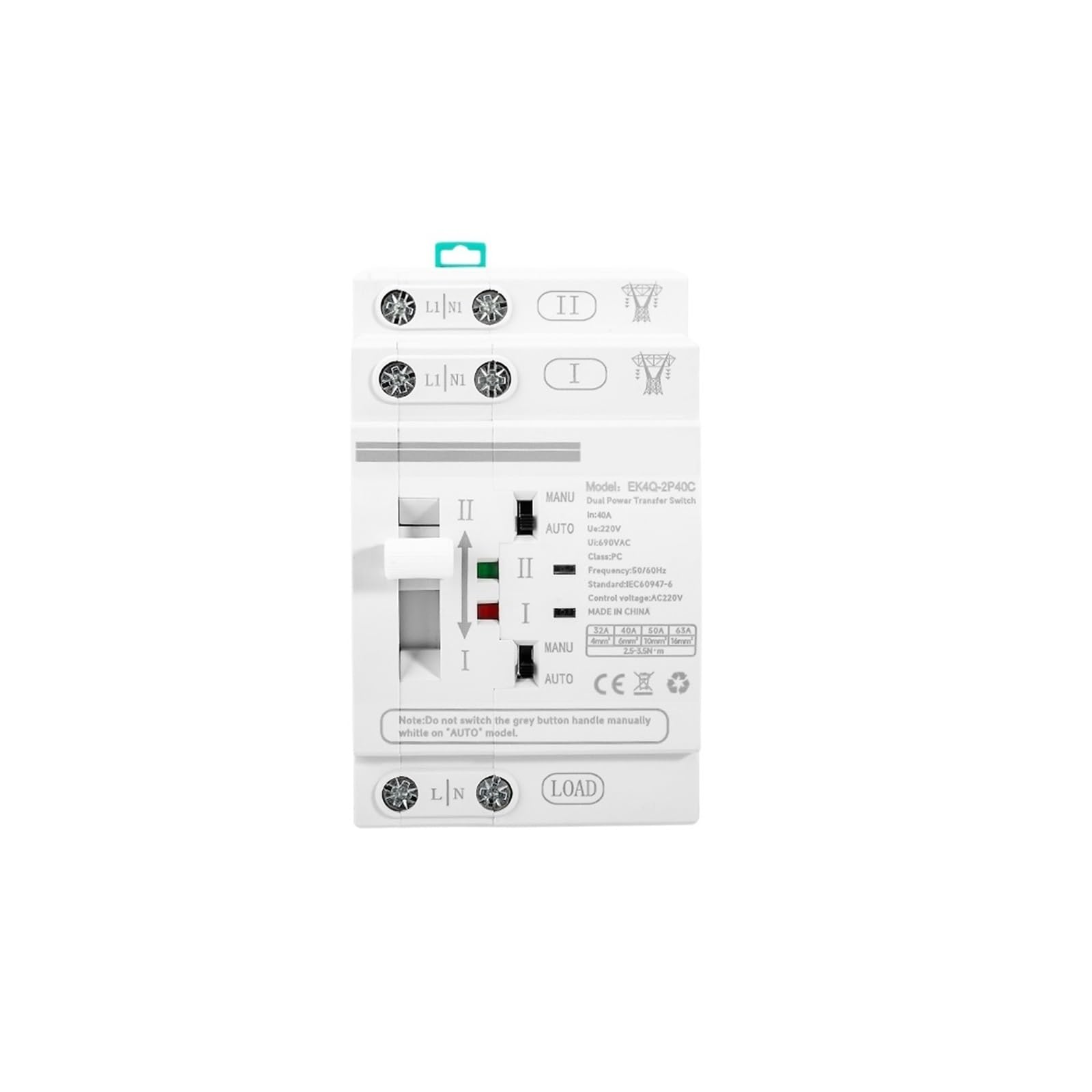 BALYDLUL Dual Power Automatic Transfer Switch Din Rail 2P 4P 63A 40A AC 220V Electrical Selector Switch Uninterrupted Power EK4Q(2P63A Generator)