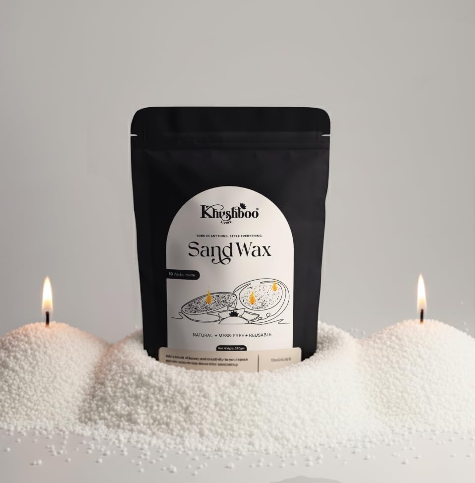 Khushboo Living Pearl Candle with Wick | 1kg Sand Wax Candle with 40+ Wicks | Non-Toxic Aesthetic Pearl Wax Candle for Home Décor & Gifting | Reusable Powder Candle Gift (1 kg)