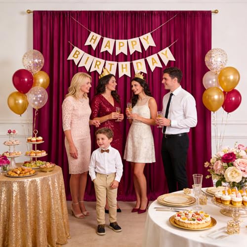 Image of 10ft x 10ft Burgundy Backdrop Curtains for Parties, Polyester Fabric Backdrop Drapes with Rod Pockets for Weddings, Birthday, Halloween, Photography, Christmas Party Background Curtain, 2 Panels