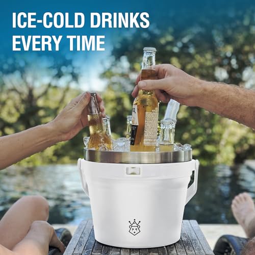 Large Ice Bucket for Parties, Double-Wall Vacuum Insulated Ice Bucket & Lid, Ice Scoop & Holder, Stainless Steel Champagne Bucket, Wine Chiller, Beverage Tub; Bottle Opener (White) - Image 6