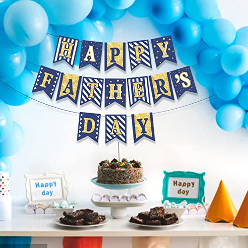 Image of Happy Father's Day Gold Banner Bunting Banner for Dad Father's Party Decorations Backdrop Garland for Father's Day (blue gold)