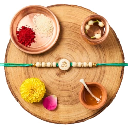 Image of Original Tulsi Rakhi for Brother | Handmade Natural Tulsi Beads Rakhi | Sacred Raksha Bandhan Rakhis for Boys | Traditional Spiritual Rakhi Gift