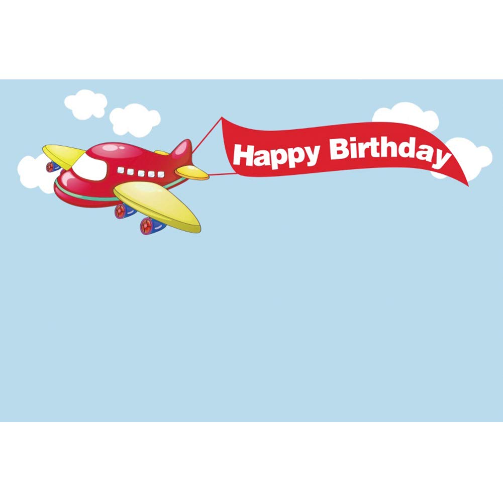 Photo 1 of **BUNDLE OF 2**  Leyiyi 5x3ft Happy Birthday Colorful Cartoon Airplane Backdrop Children's Birthday Party Photography Background Supplies Blue Sky White Clouds Kids Cake Table Decor Video Props Photo Shoot Portraits