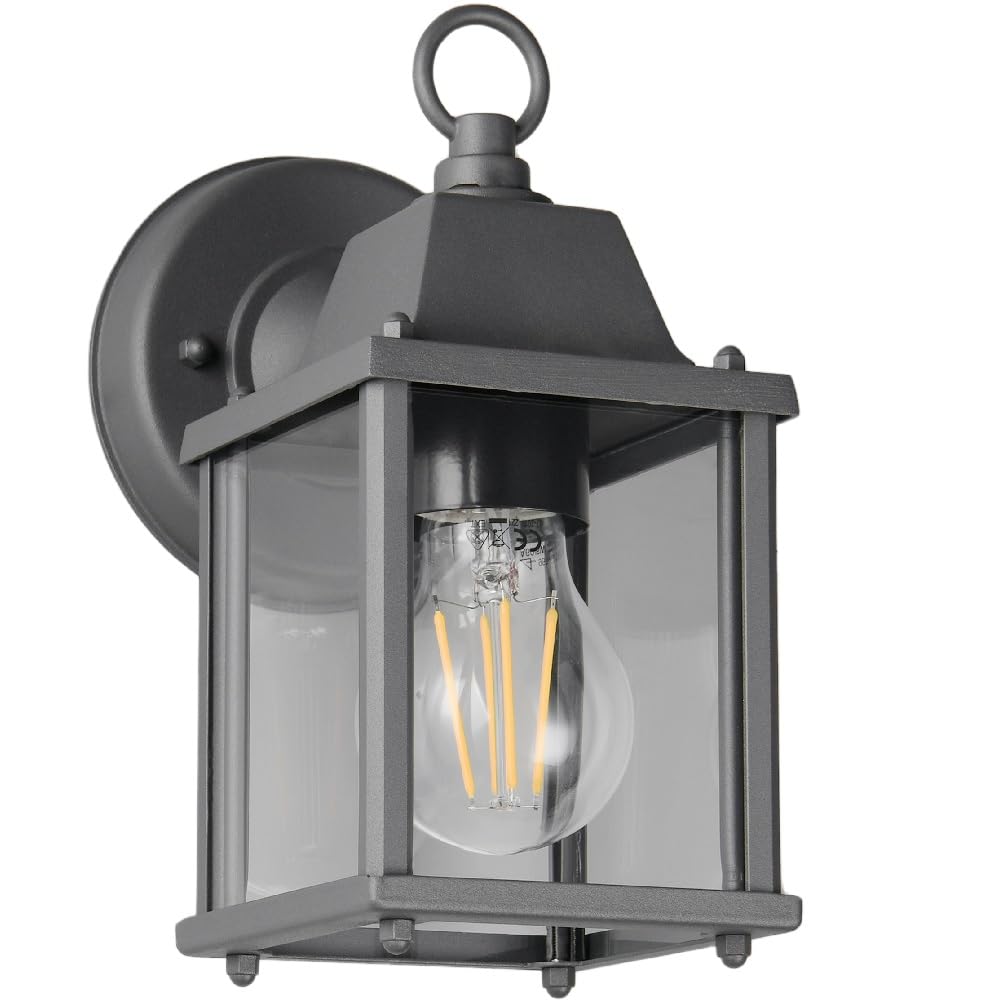Britalia Anthracite Grey Vintage Lantern Wall Light, Outdoor, 22.5Cm, Metal With Glass, Es E27, Ip23