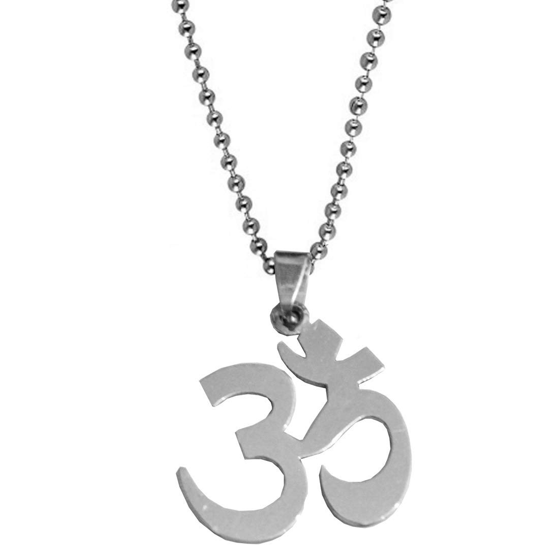 Religious Om Yoga Pendant Locket Silver Stainless Steel Necklace Chain for Men and Women