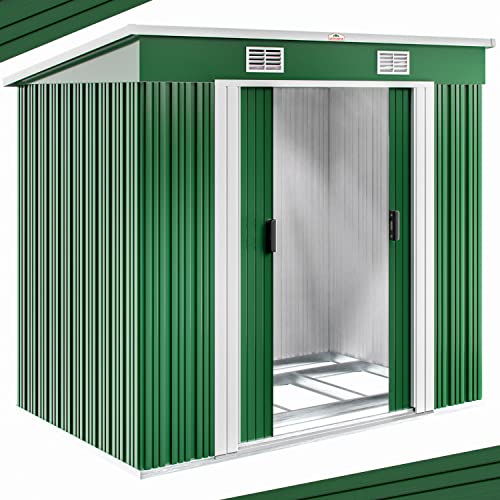 GARDEBRUK® L Metall Gerätehaus 2m² mit Fundament 196x122x182cm Schiebetür Grün Geräteschuppen Gartenhaus 4m³