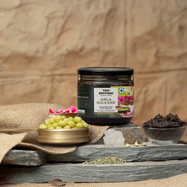 Image of Two Brothers Organic Farms Amla Gulkand (300G) | Gulkand Rose Petal Jam with Amla | Natural with Cooling Properties | Rich in Vitamin C & Antioxidants | Traditional Ayurvedic Sweet | No Refined Sugar