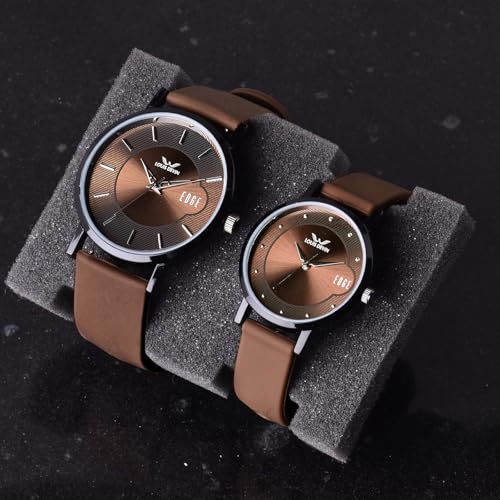 Image of LOUIS DEVIN Silicone Strap Analog Wrist Watch for Men and Women (Green /Brown /Blue /Black) | Set of 2 Wrist Watches | Couple Watches | LDCM-BK092-ST