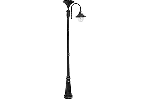 Everest Outdoor Solar Lamp Post Light Kit, Gama Sonic Black Aluminum Industrial Style Downlight Lamp