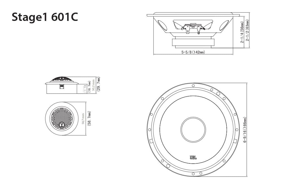 JBL Stage1 601C Système car audio enceinte voiture à 2 voies - Ensemble d' haut parleur composants de 200 watts de16 - 17 cm et d'aigus encastrable, Black