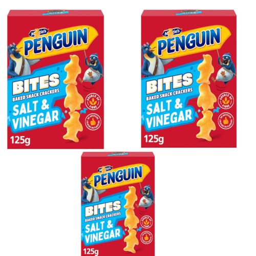 Image of Mc-Vitie Penguin Bites Salt & Vinegar Baked Snack Crackers, 125g PACK OF 3