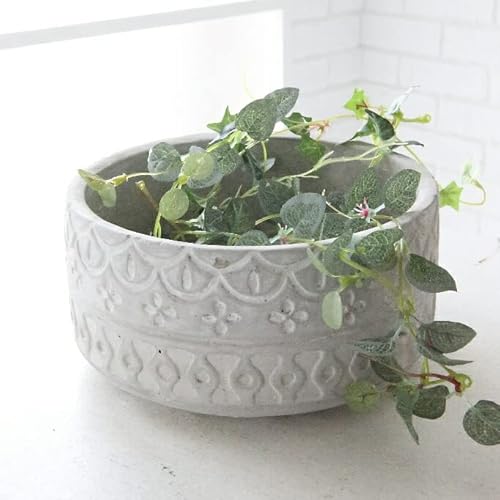 植木鉢 おしゃれ アンティーク セメント ナバホシャロー< 18cm 6号 穴あり 白 ホワイト プランター 植物柄 模様 絵 柄 民族柄 シャビー 鉢 浅鉢 平鉢 円筒 コンクリート ガーデニング 室内 コベント 植え替え 鉢植え 園芸 観葉植物 多肉植