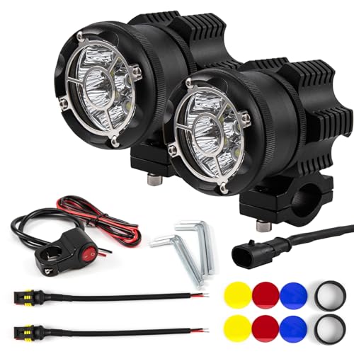 APEBAZY 90W Motorrad Strahler 9000LM IP68 Wasserdicht Motorrad Scheinwerfer Befestigt Nebelscheinwerfer mit Schalter und Montagehalterung, Dual Mode Blitz, für 12V~-85V Motorräder